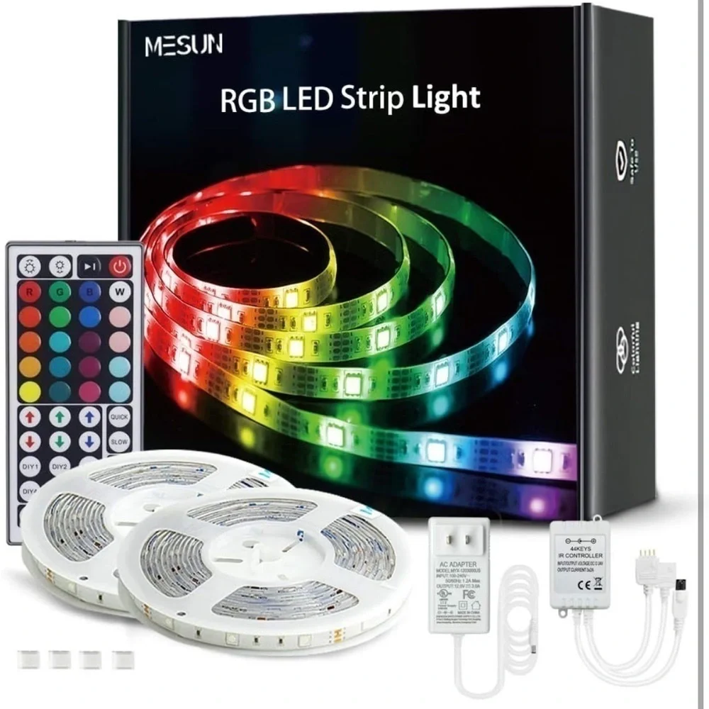 Brand New RGB LED Strip Lights Color Changing 32.8' 10m Remote 3M Adhesive Clips